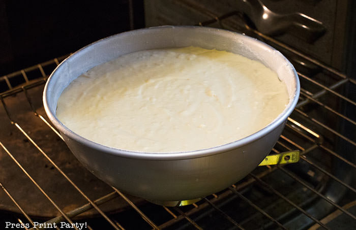 Party like a Pineapple -Pineapple party - Luau Party - Pineapple cake round shaped cake pan in oven - by Press Print Party!