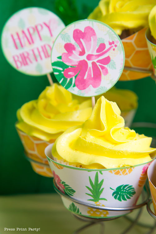 Party like a Pineapple - Pineapple cupcakes - Luau Party -by Press Print Party!