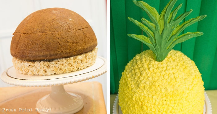 Before and after pineapple shaped cake-Pineapple party - Luau Party - Pineapple cake - by Press Print Party!