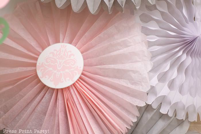 pink vintage baby shower ideas - Press Print Party! Pink fans and white fans