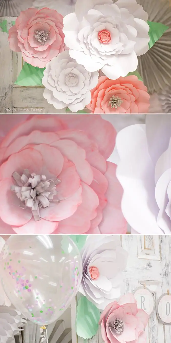 pink vintage baby shower ideas - Press Print Party! Baby shower paper flowers how to pink and white