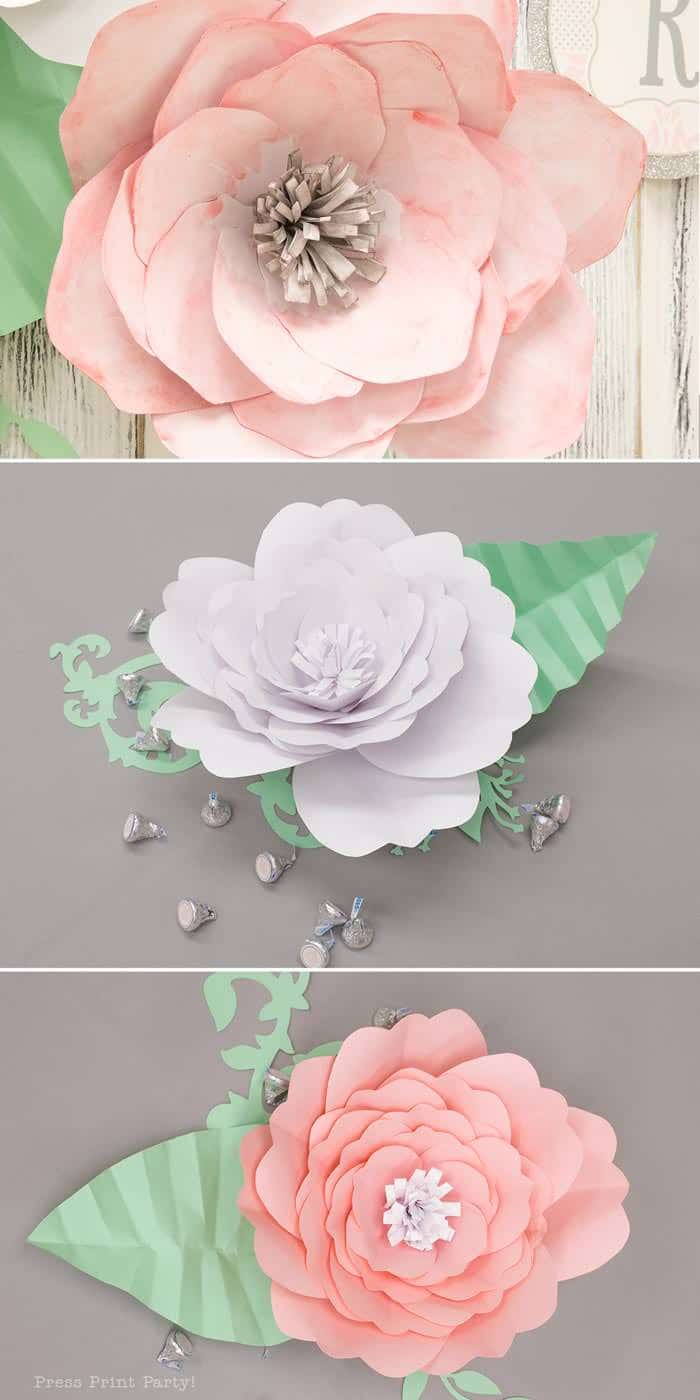 pink vintage baby shower ideas - Press Print Party! pink and white paper flowers