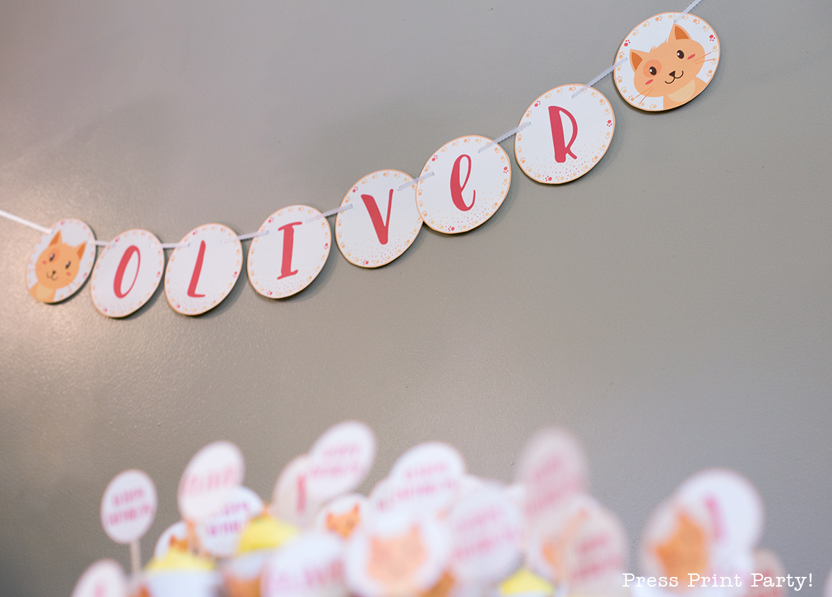 Tabby Cat Party Decorations and Printables, Kitty Party, Cat theme birthday party by Press Print Party! 