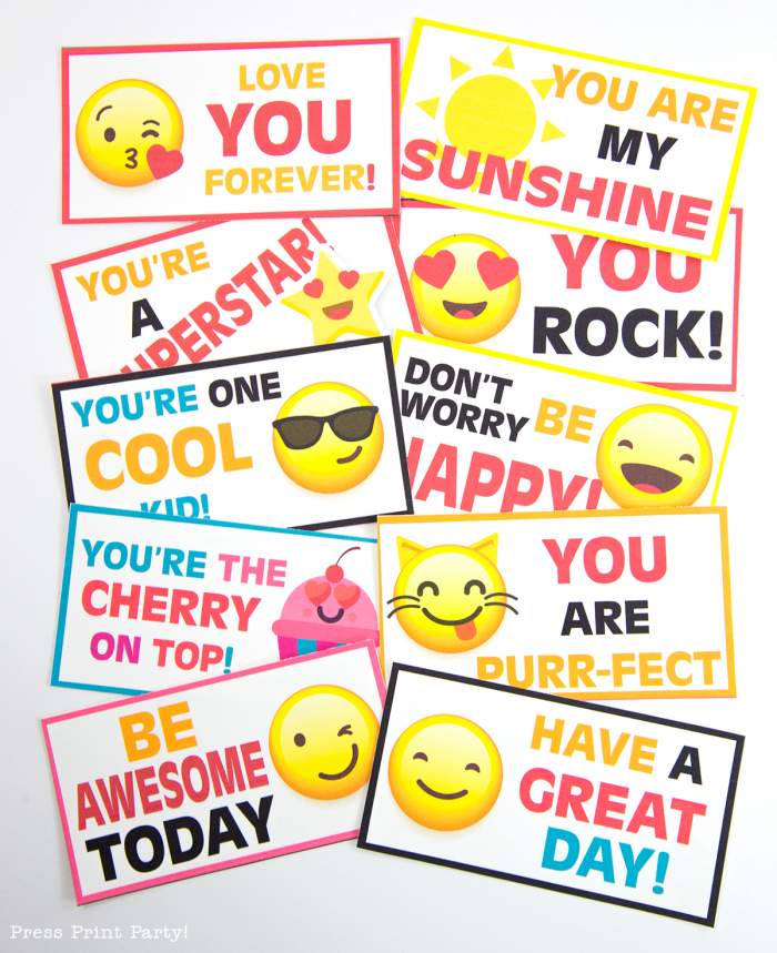 Free Emojis Lunch Box Cards by Press Print Party!