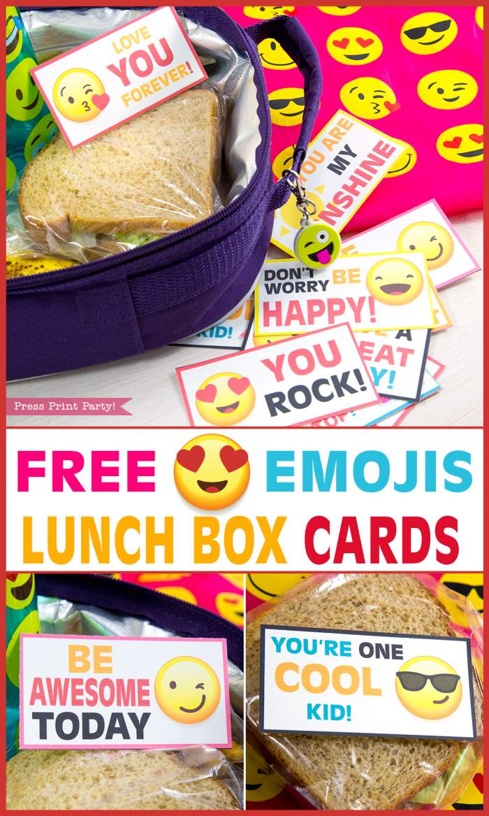 Free Emojis Lunch Box Cards by Press Print Party!