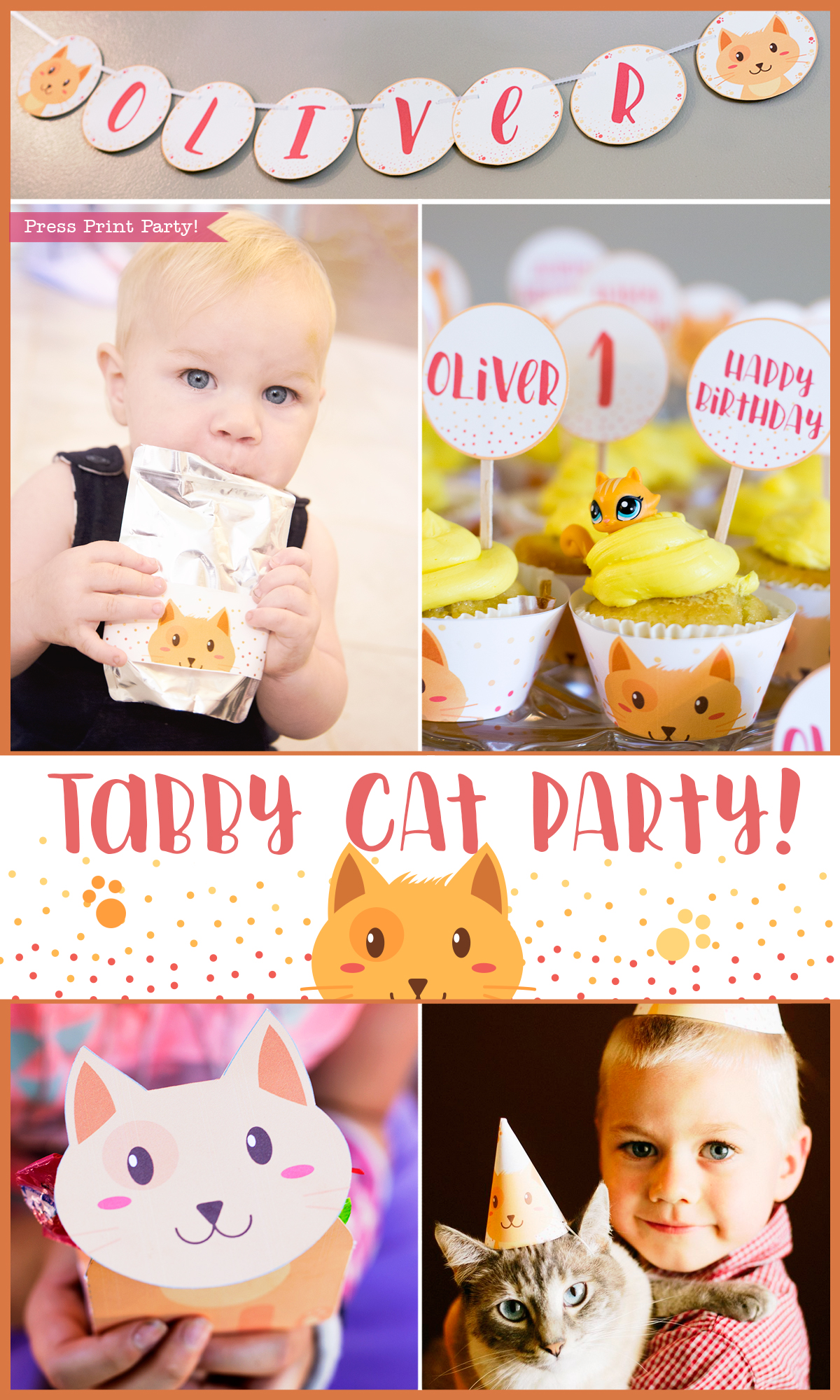 Tabby Cat Party Decorations and Printables, Kitty Party, Cat theme birthday party by Press Print Party! 