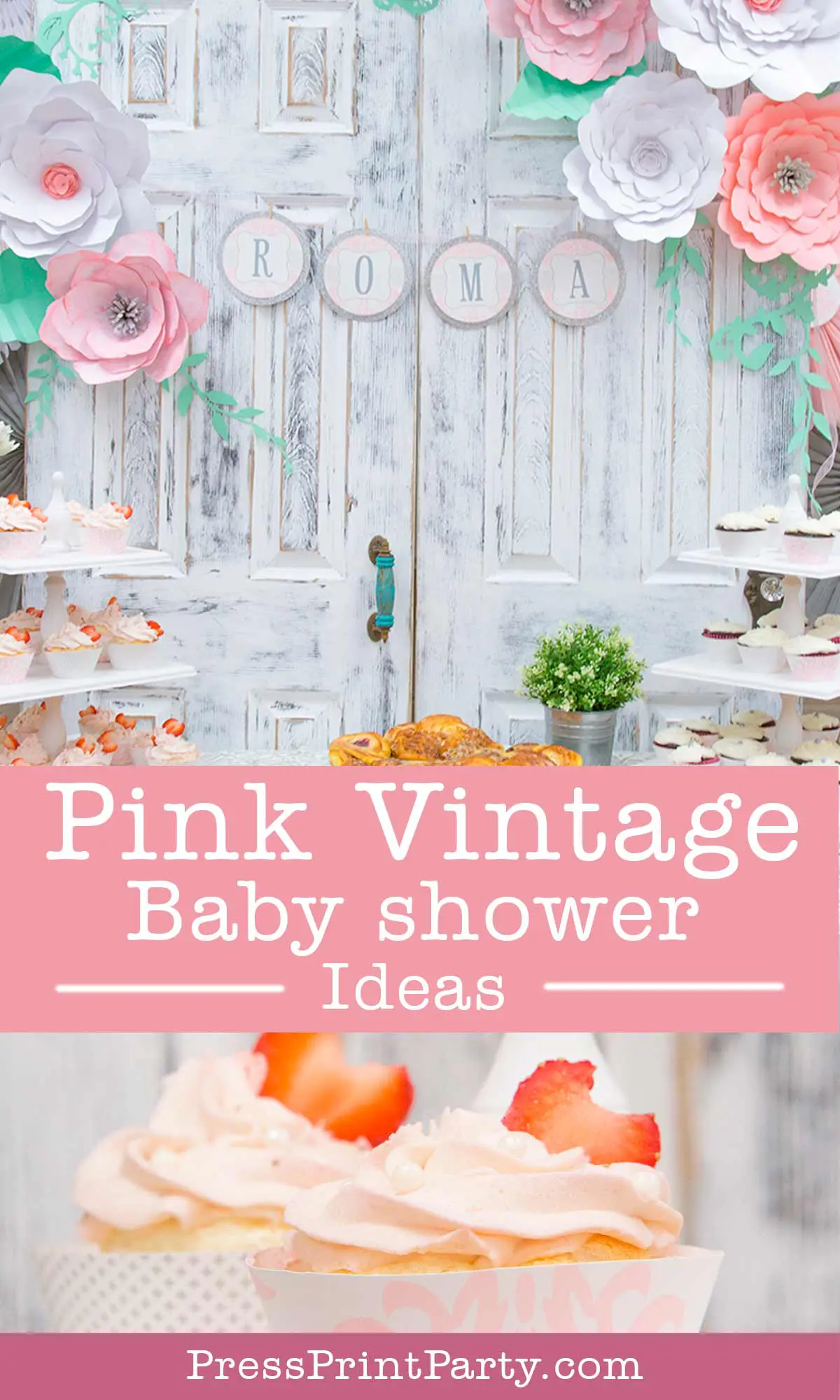 Pink vintage baby shower rustic baby shower ideas - Press Print Party!