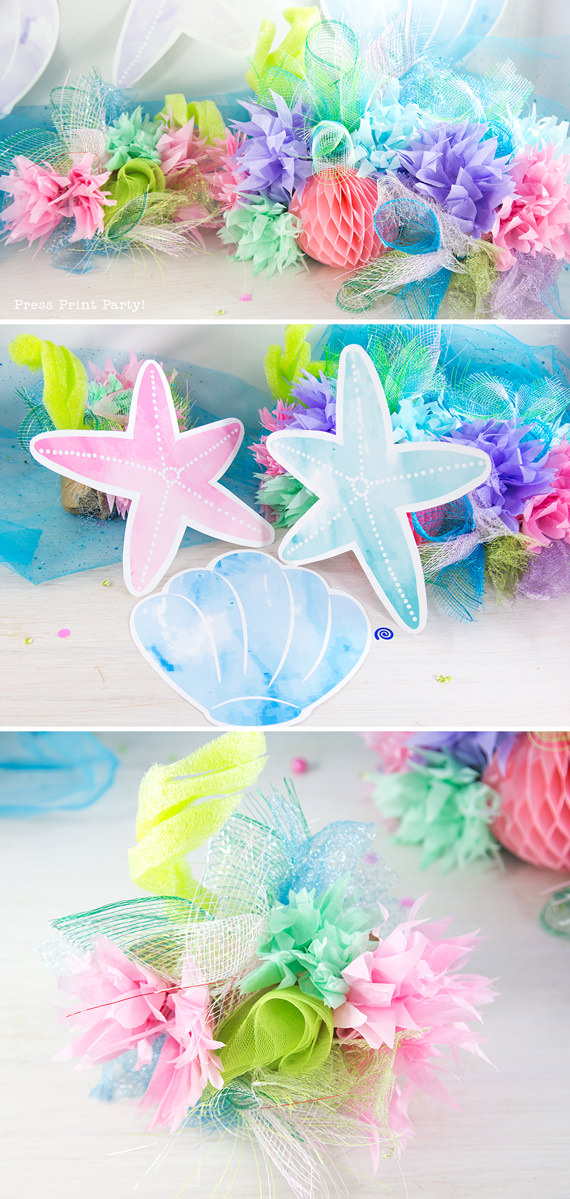 How to make a striking tabletop coral reef for your mermaid or under the sea party - by Press Print Party!