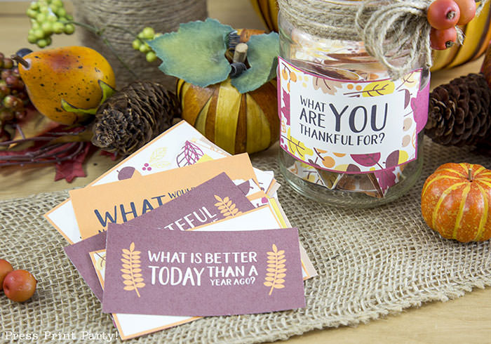 Free Thanksgiving printable conversation cards for Thanksgiving dinner activity. Game for Thanksgiving. free printable Thanksgving ideas for dinner. What to do at Thanksgiving dinner. With questions to boost conversation. Fall leaves design. Put them in a jar with label. Press Print Party! What are you thankful for? What is better today then a year ago?