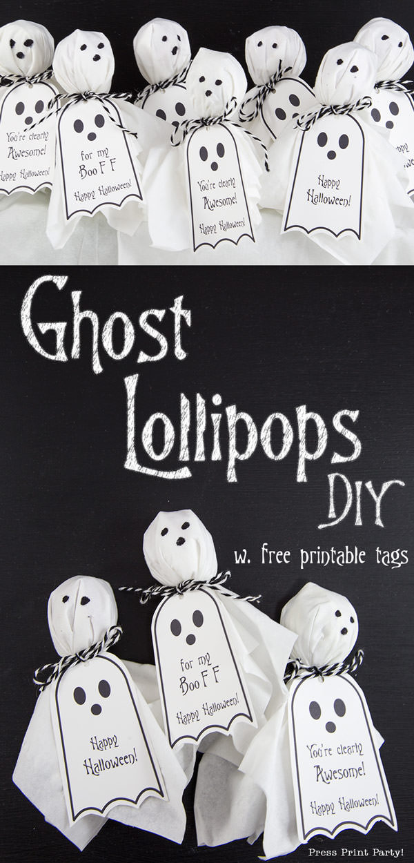Ghost Lollipops DIY with FREE Halloween printable tags - By Press Print Party!