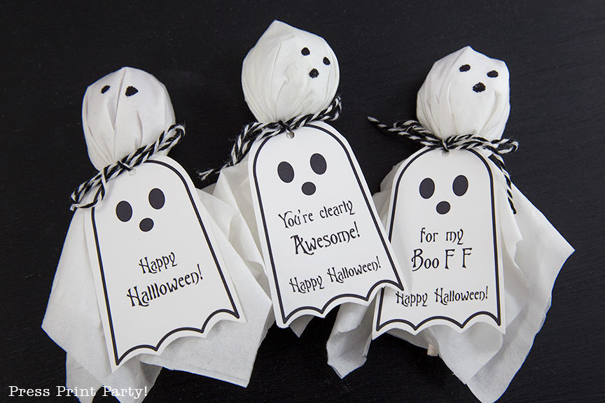 Ghost Lollipops DIY with FREE Halloween printable tags - By Press Print Party!