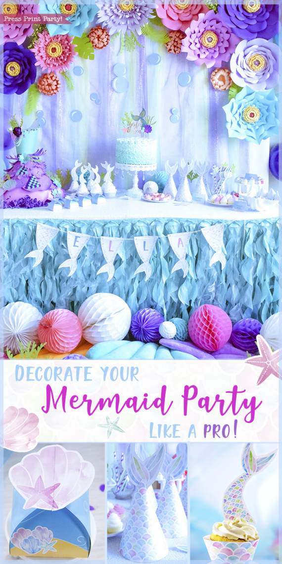 Mermaid Party Ideas DIY Birthday (W. Freebies) - Press Print Party!