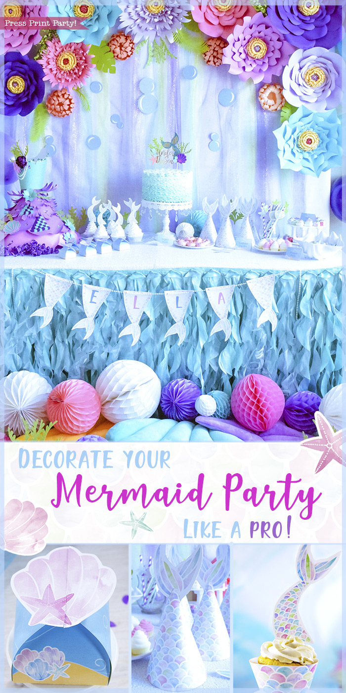 Decorate your Mermaid Party like a Pro! by Press Print Party! Mermaid Theme - Mermaid party ideas -supplies