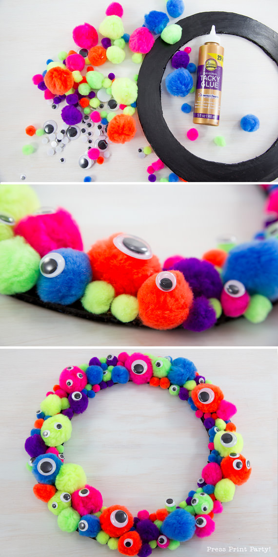 Easy and Fun Monster Wreath DIY by Press Print Party!