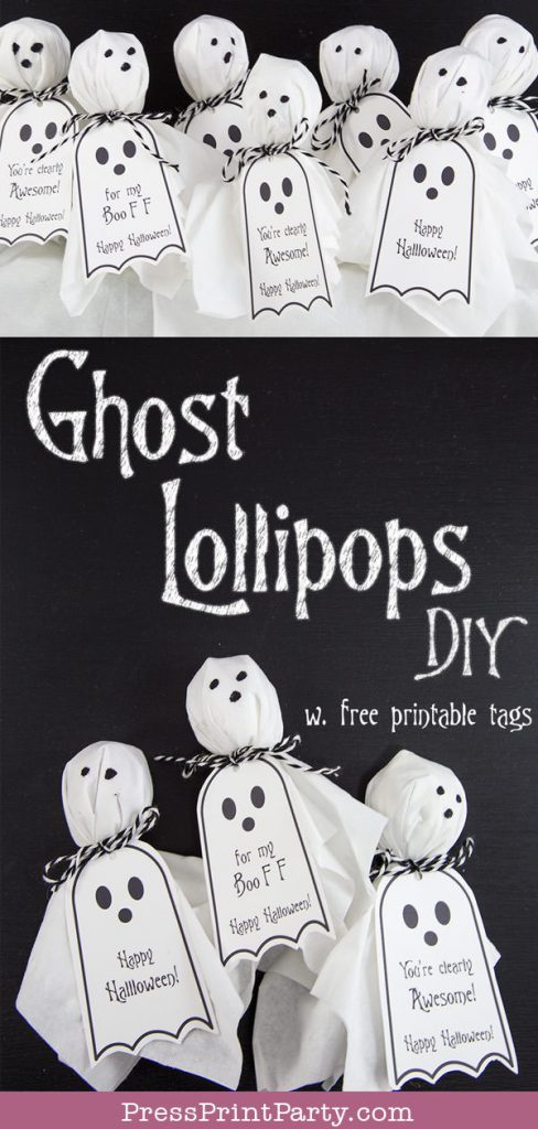 Ghost Lollipops DIY with FREE Halloween printable tags - By Press Print Party!