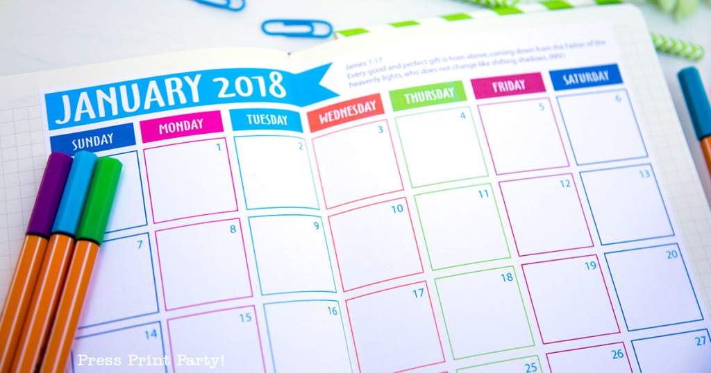 free 2018 calendar for your bullet journal by press print party
