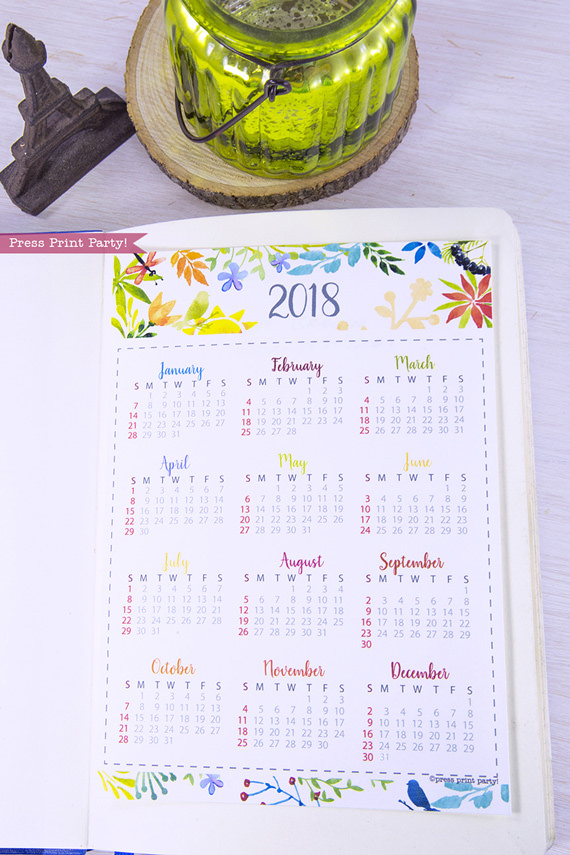 2018 calendar set bullet journals printable watercolor