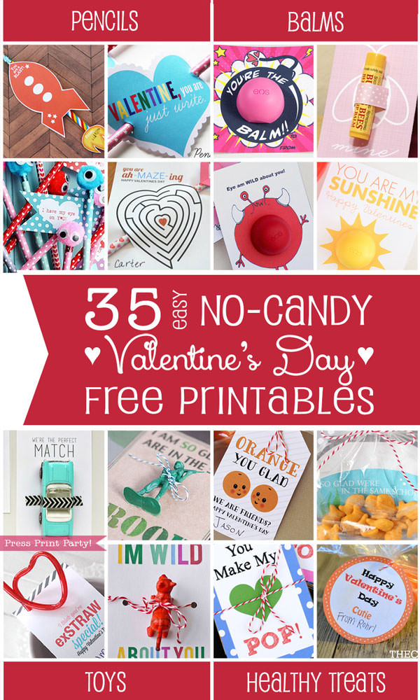 35 Easy No-Candy Valentines with Free Printables by Category - Curated by Press Print Party!