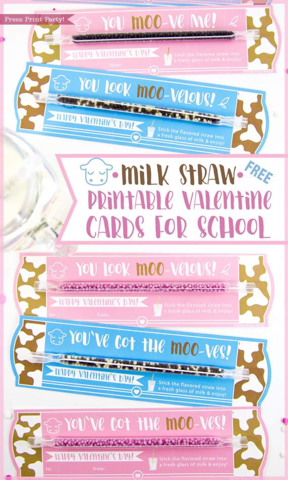 FREE Milk Straw Printable Valentine Cards for School - Press Print Party!