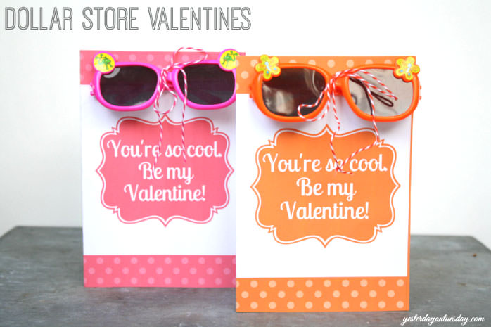 35 Easy No-Candy Valentines with Free Printables by Category - Curated by Press Print Party! sunglasses printable card from dollar store for school classmates