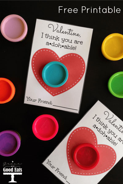 35 Easy No-Candy Valentines with Free Printables by Category - Curated by Press Print Party! play doh valentine for preschool classroom