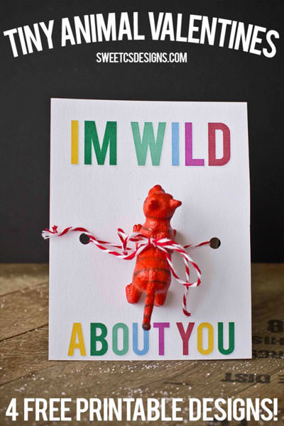 35 Easy No-Candy Valentines with Free Printables by Category - Curated by Press Print Party! I'm wild about you with a red tiger valentine printable. for boys great for classmates