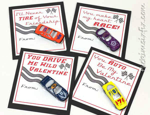 35 Easy No-Candy Valentines with Free Printables by Category - Curated by Press Print Party! matchbox car valentine printable for boys classmates