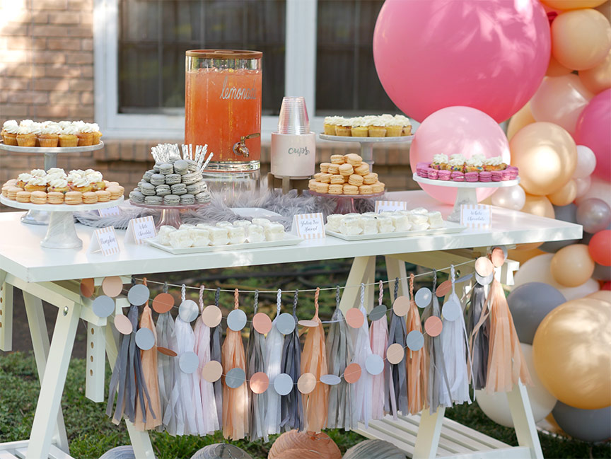 Stunning Peach and Gray Garden Party - Place cards by Press Print Party! - Party design by MINT Event Design - Baby shower - Bridal Shower - Tea Party