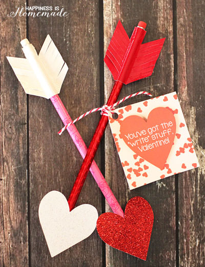 35 Easy No-Candy Valentines with Free Printables by Category - Curated by Press Print Party! - pencil arrows valentines for classmates