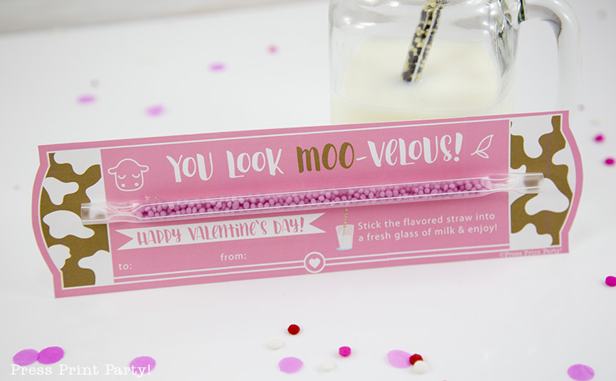 Free Printable Valentine Cards, Milk Straw - School Valentine Ideas - By Press Print Party!