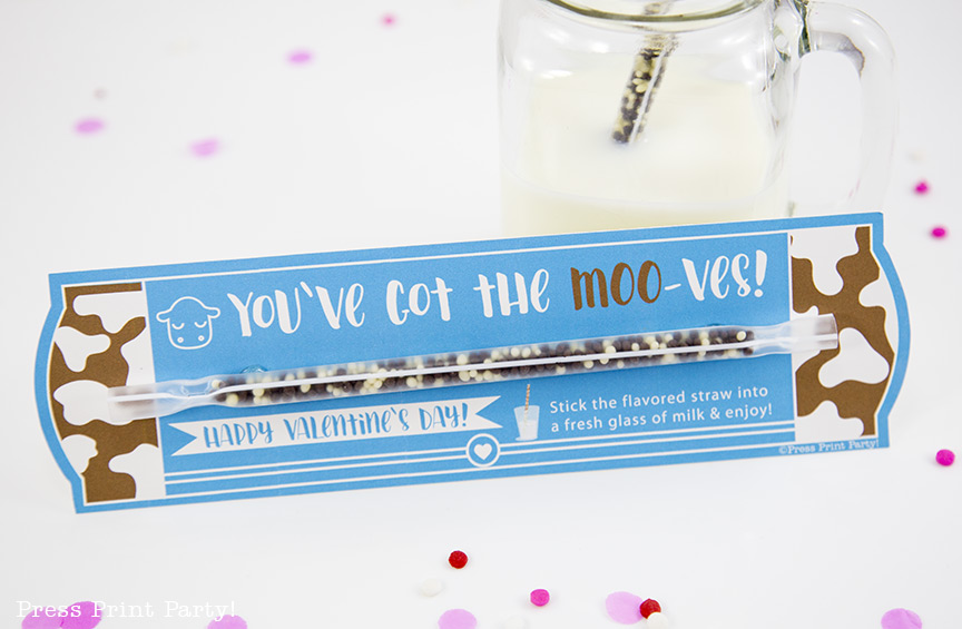 Free Printable Valentine Cards, Milk Straw - School Valentine Ideas - By Press Print Party!