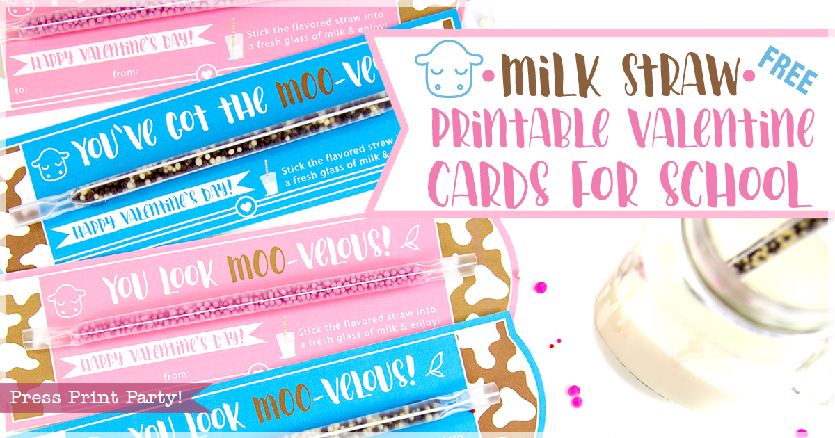 Free Printable Valentine Cards, Milk Straw - School Valentine Ideas - By Press Print Party!