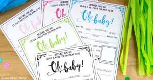 Hilarious baby shower mad-libs advice cards and virtual baby shower - by Press Print Party! in 5 colors