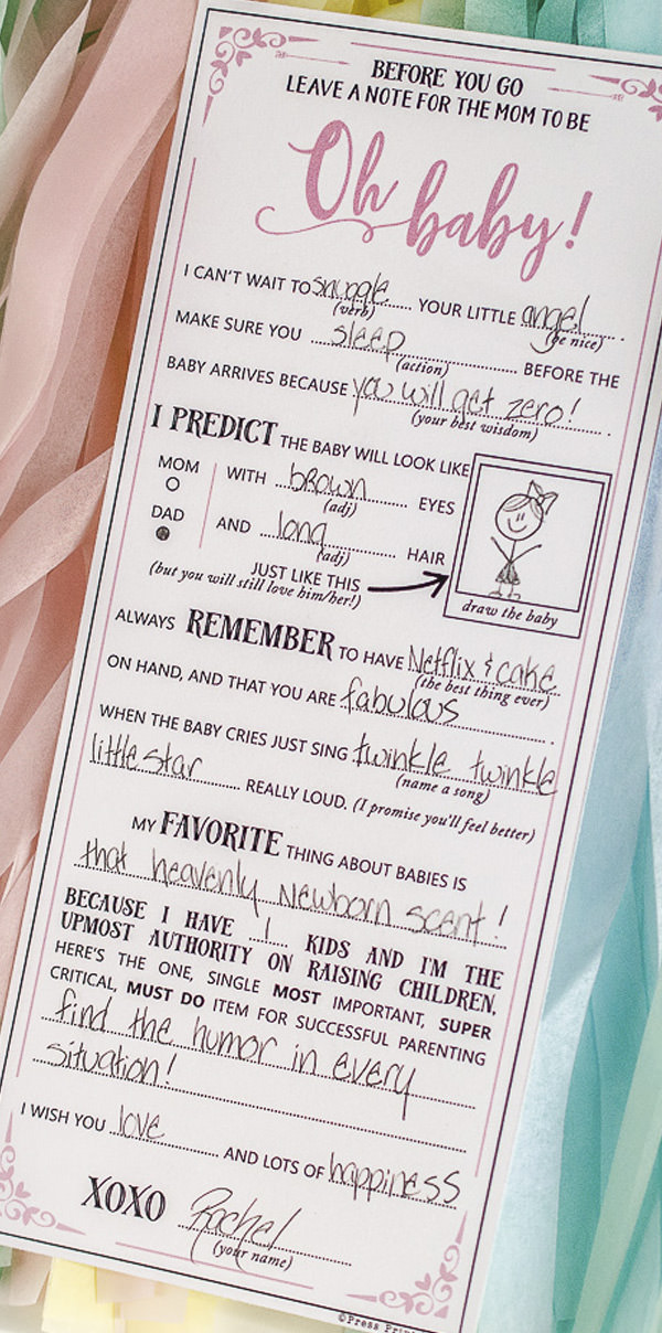 Hilarious Baby Shower Mad Libs Printable Advice Cards- Press Print Party!