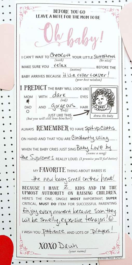 Hilarious Baby Shower Mad Libs Printable Advice Cards- Press Print Party!