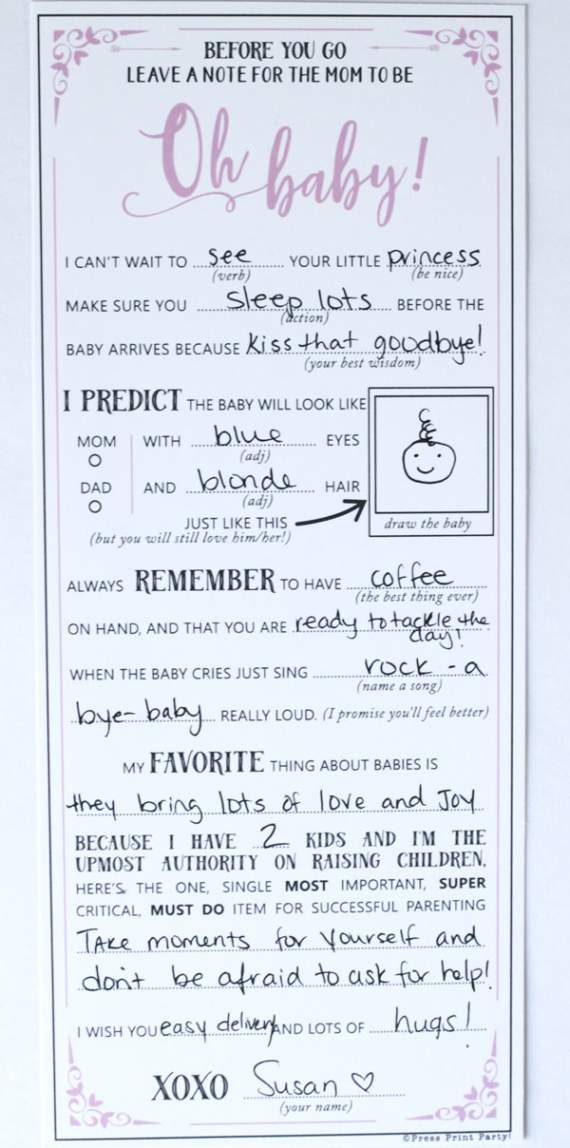 Hilarious Baby Shower Mad Libs Printable Advice Cards Press Print Party!