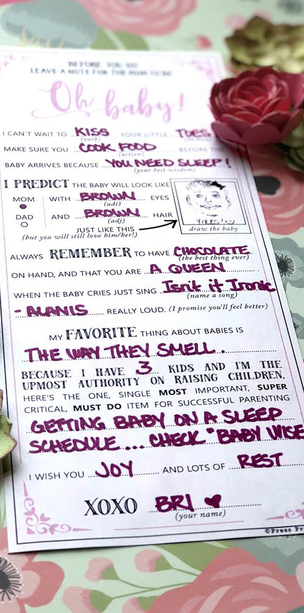 Hilarious Baby Shower Mad Libs Printable Advice Cards- Press Print Party!