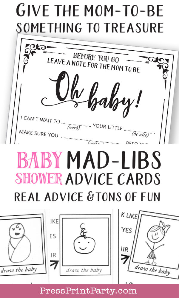 baby shower mad libs advice cards real advice and tons of fun. Hilarious Baby shower game printable- give the mom to be something to treasure. Press Print Party!