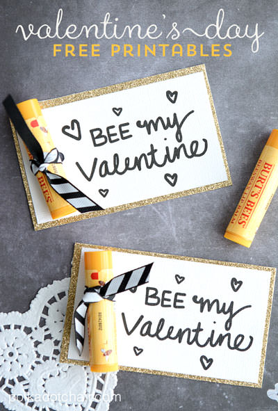 35 Easy No-Candy Valentines with Free Printables by Category - Curated by Press Print Party! - bee my valentine lip balm burts bees