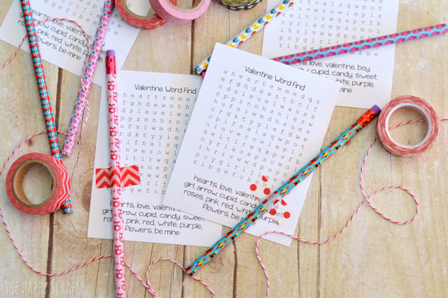 35 Easy No-Candy Valentines with Free Printables by Category - Curated by Press Print Party! valentine word search with pencil giveway for classmates