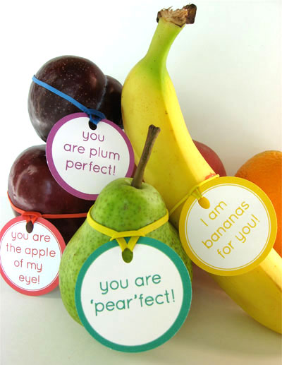 35 Easy No-Candy Valentines with Free Printables by Category - Curated by Press Print Party! fruit labels for valentines healthy treat