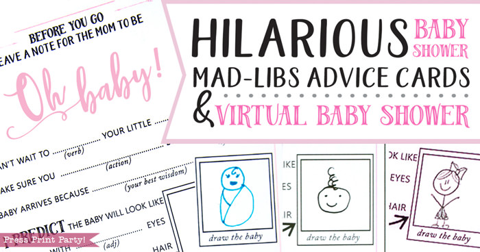Hilarious baby shower mad-libs advice cards and virtual baby shower - by Press Print Party!
