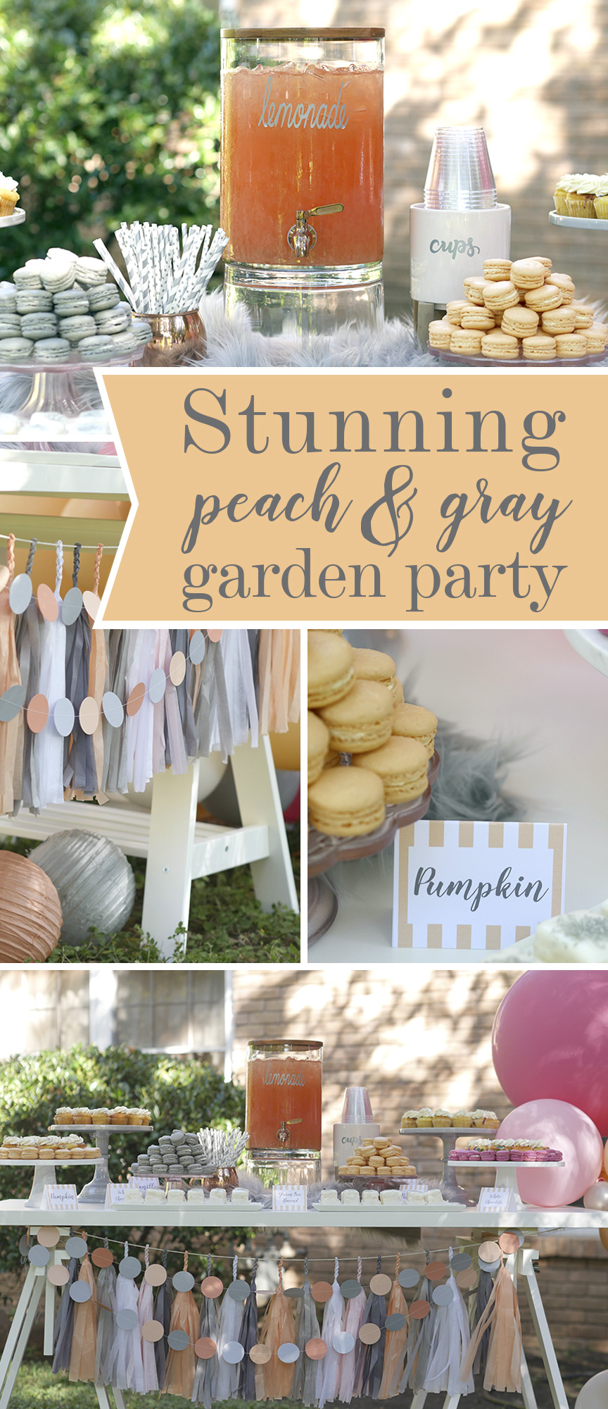 Stunning Peach and Gray Garden Party - Place cards by Press Print Party! - Party design by MINT Event Design - Baby shower - Bridal Shower - Tea Party