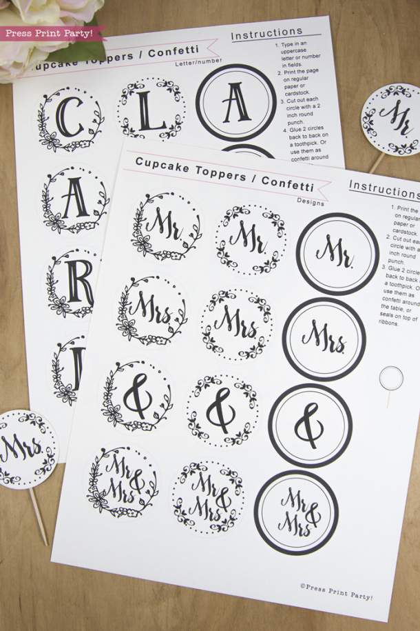 FREE Mr &amp; Mrs Wedding Cupcake Toppers - Press Print Party!
