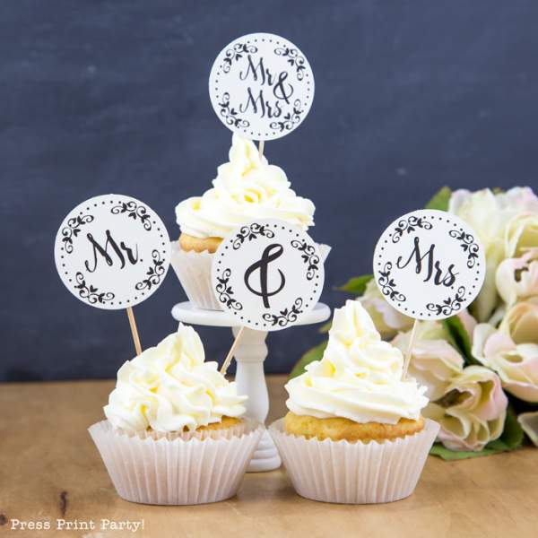 FREE Mr &amp; Mrs Wedding Cupcake Toppers - Press Print Party!
