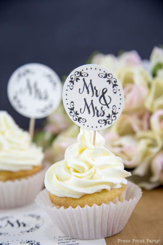 FREE Mr &amp; Mrs Wedding Cupcake Toppers - Press Print Party!
