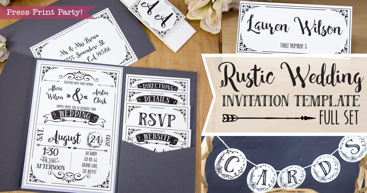 Rustic Wedding Invitations Template, cheap wedding invitations DIY Wedding Invitations- Press Print Party!