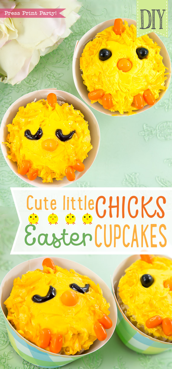 Cute LIttle Chicks Easter Cupcakes Easy DIY - By Press Print Party!