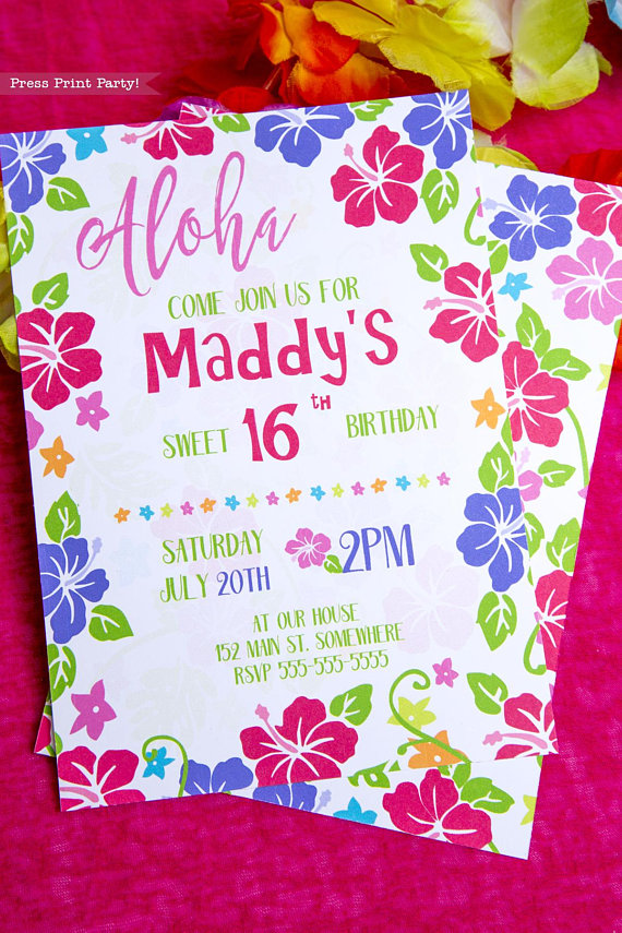 Hawaiian Birthday Invitations