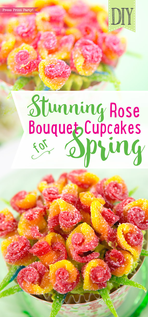 DIY Rose Bouquet Cupcakes, Spring Flower Cupcakes - By Press Print Party!